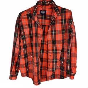 Dockers Vintage Paint Splatter‎ Plaid Button Down